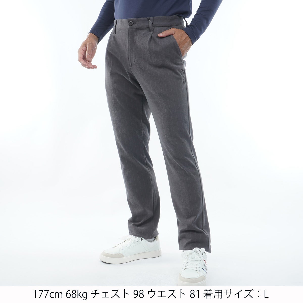  [アドミラル ゴルフ]メンズ ストライプ ワンタック ストレートパンツ　ADMA672　グレー　詳細1