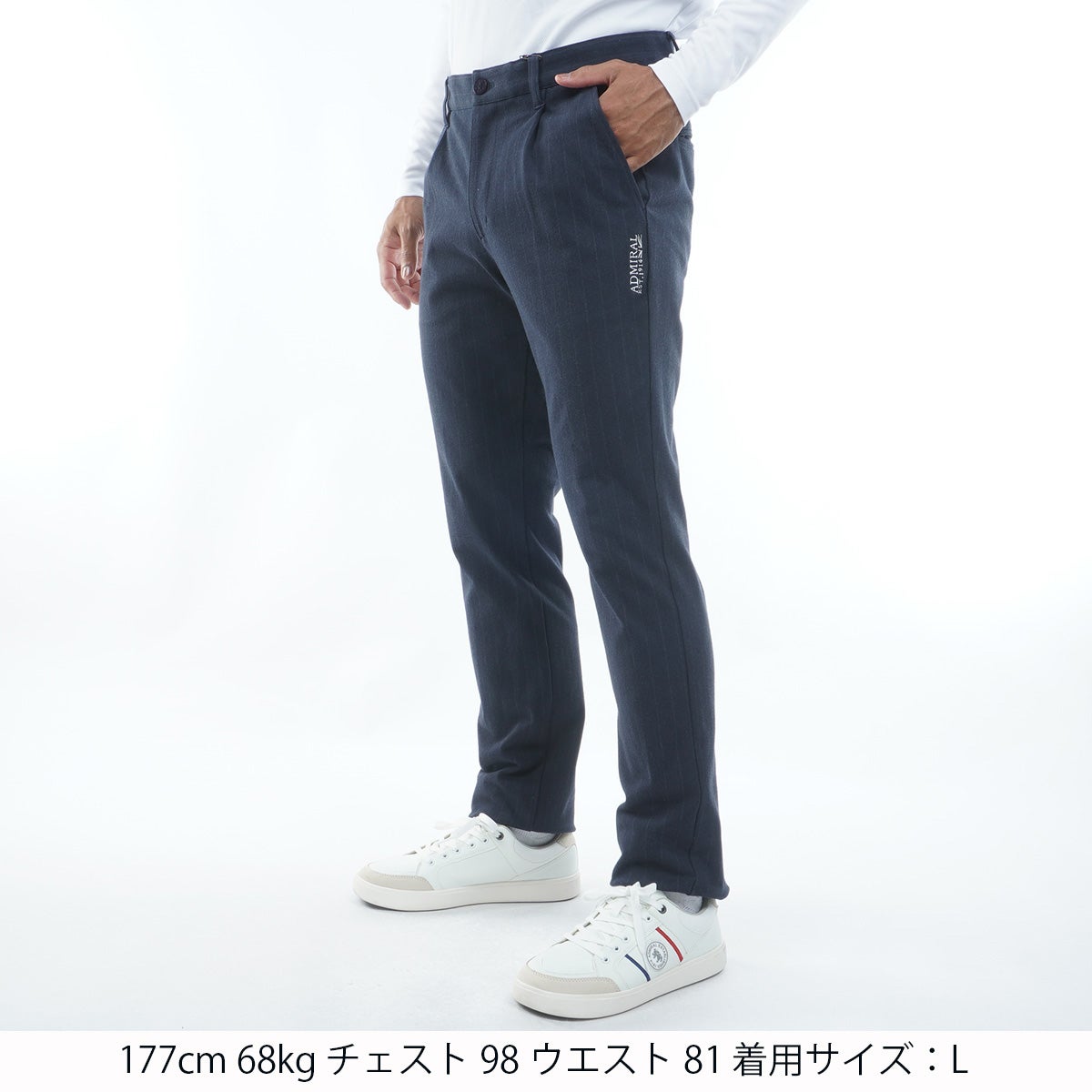  [アドミラル ゴルフ]メンズ ストライプ ワンタック ストレートパンツ　ADMA672　ネイビー　詳細3