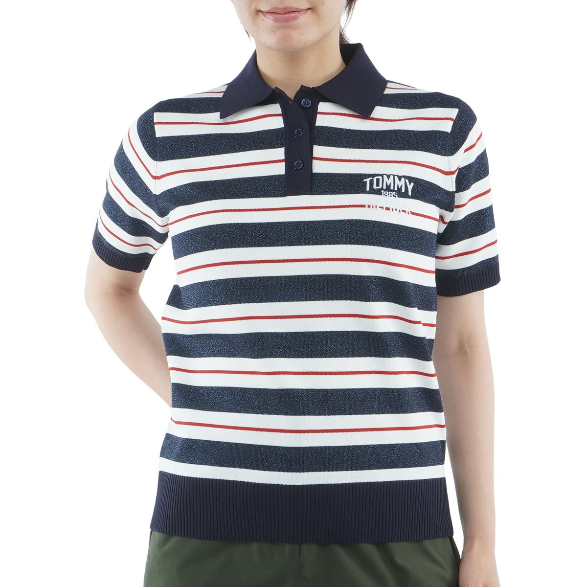 [トミー ヒルフィガー ゴルフ]　TOMMY HILFIGER GOLF　レディース ニット 5分袖丈ポロシャツ　トリコロール　詳細