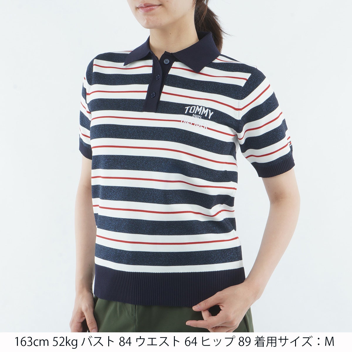 [トミー ヒルフィガー ゴルフ]　TOMMY HILFIGER GOLF　レディース ニット 5分袖丈ポロシャツ　トリコロール　詳細1