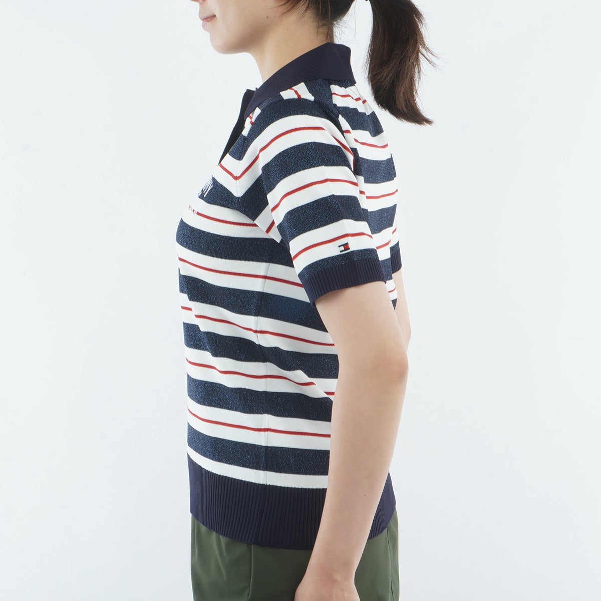 [トミー ヒルフィガー ゴルフ]　TOMMY HILFIGER GOLF　レディース ニット 5分袖丈ポロシャツ　トリコロール　詳細2