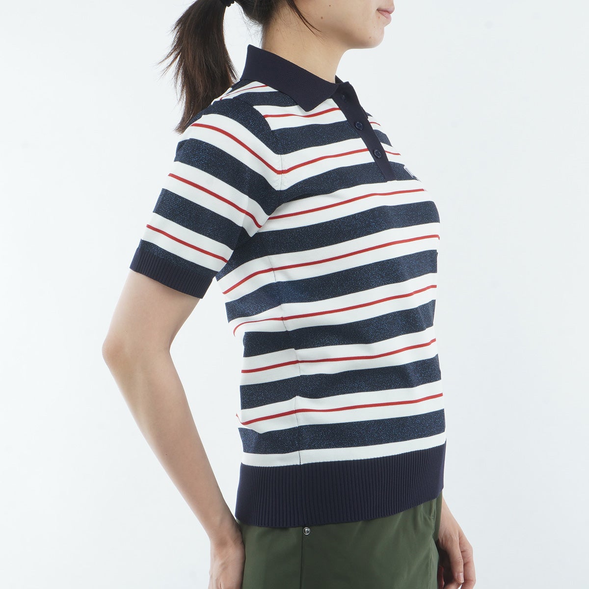 [トミー ヒルフィガー ゴルフ]　TOMMY HILFIGER GOLF　レディース ニット 5分袖丈ポロシャツ　トリコロール　詳細4