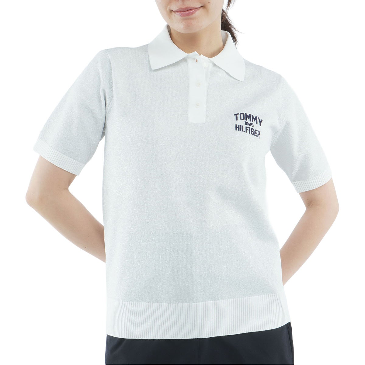 [トミー ヒルフィガー ゴルフ]　TOMMY HILFIGER GOLF　レディース ニット 5分袖丈ポロシャツ　ホワイト　詳細