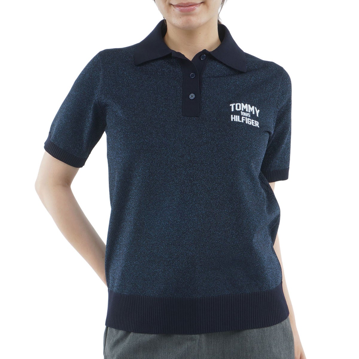 [トミー ヒルフィガー ゴルフ]　TOMMY HILFIGER GOLF　レディース ニット 5分袖丈ポロシャツ　ネイビー　詳細