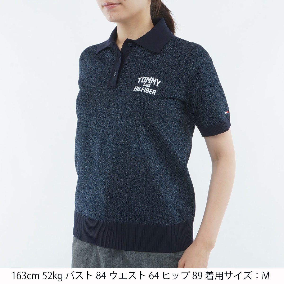 [トミー ヒルフィガー ゴルフ]　TOMMY HILFIGER GOLF　レディース ニット 5分袖丈ポロシャツ　ネイビー　詳細1