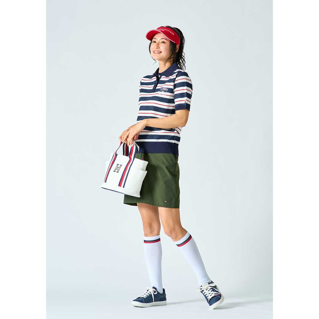 [トミー ヒルフィガー ゴルフ][トミー ヒルフィガー ゴルフ]　TOMMY HILFIGER GOLF　レディース ニット 5分袖丈ポロシャツ　詳細1　TOMMY HILFIGER GOLF　レディース ニット 5分袖丈ポロシャツ　ネイビー　詳細