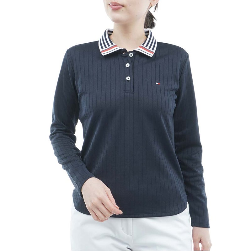  [トミー ヒルフィガー ゴルフ]TOMMY HILFIGER GOLF レディース 針抜きジャガード 長袖ポロシャツ THLA658 ネイビー　詳細