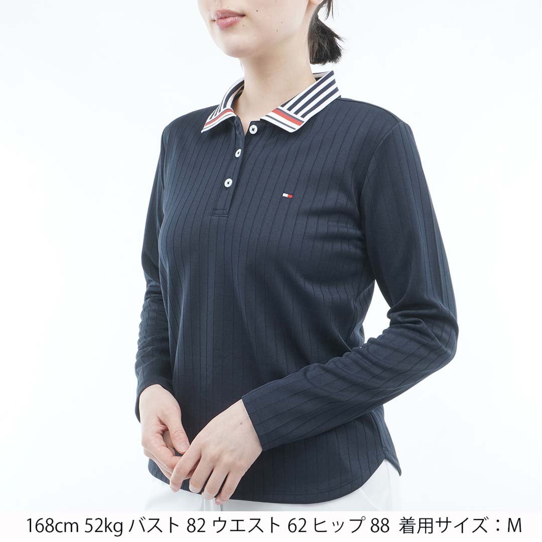  [トミー ヒルフィガー ゴルフ]TOMMY HILFIGER GOLF レディース 針抜きジャガード 長袖ポロシャツ THLA658 ネイビー　詳細1