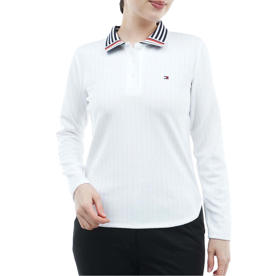 [トミー ヒルフィガー ゴルフ]TOMMY HILFIGER GOLF レディース 針抜きジャガード 長袖ポロシャツ THLA658 ホワイト　詳細