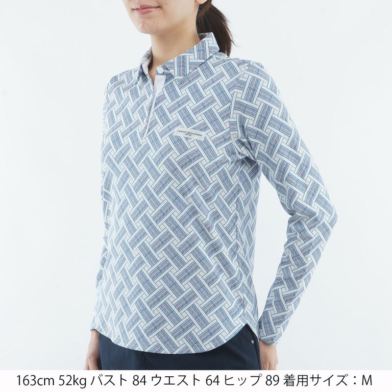 [トミー ヒルフィガー ゴルフ] TOMMY HILFIGER GOLF  レディース フラッグジャガ-ド 長袖ポロシャツ ホワイト　詳細1