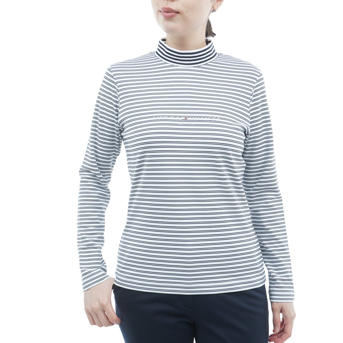 [トミー ヒルフィガー ゴルフ] TOMMY HILFIGER GOLF レディース ベア天 長袖モックシャツ ホワイトネイビー　詳細