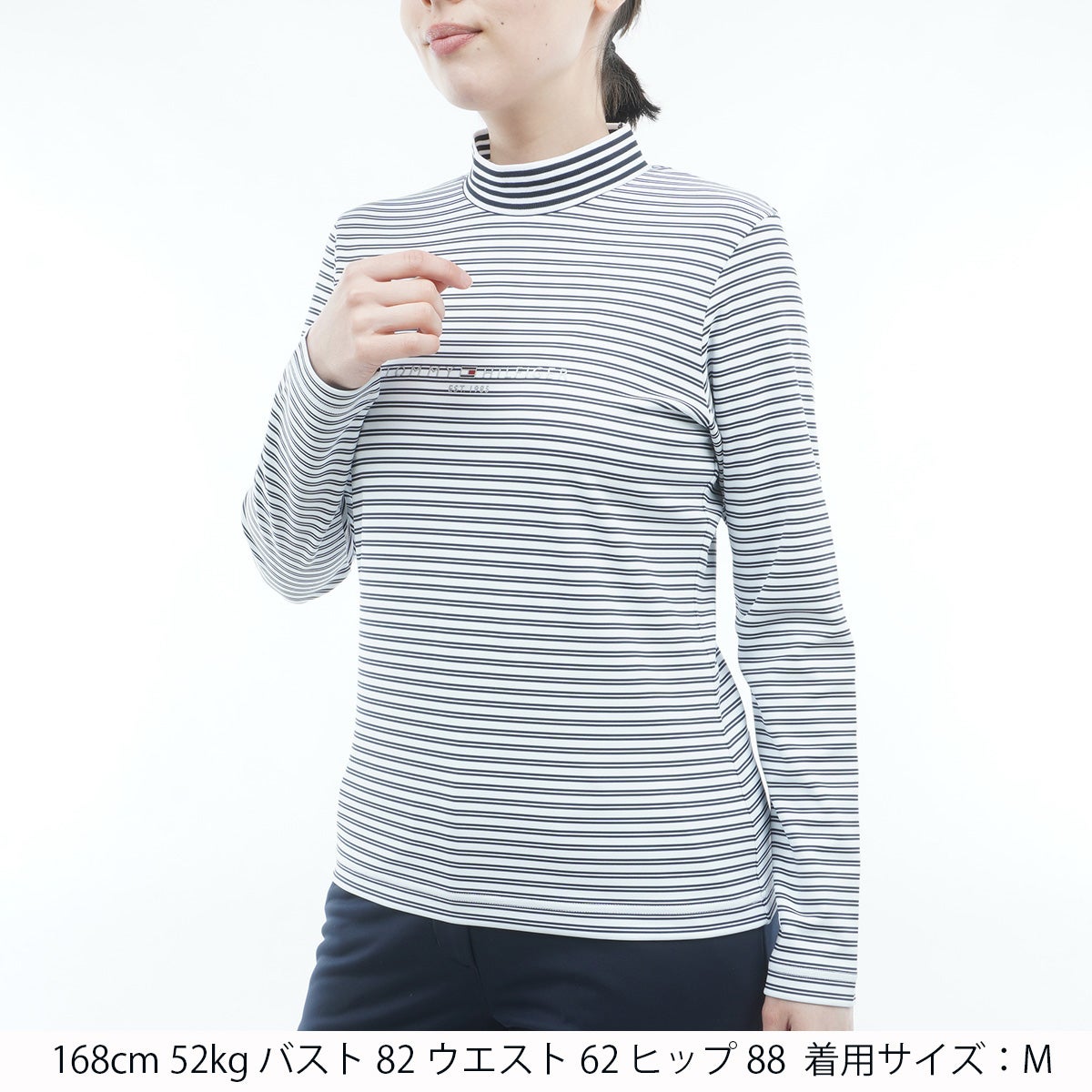 [トミー ヒルフィガー ゴルフ] TOMMY HILFIGER GOLF レディース ベア天 長袖モックシャツ ホワイトネイビー　詳細1