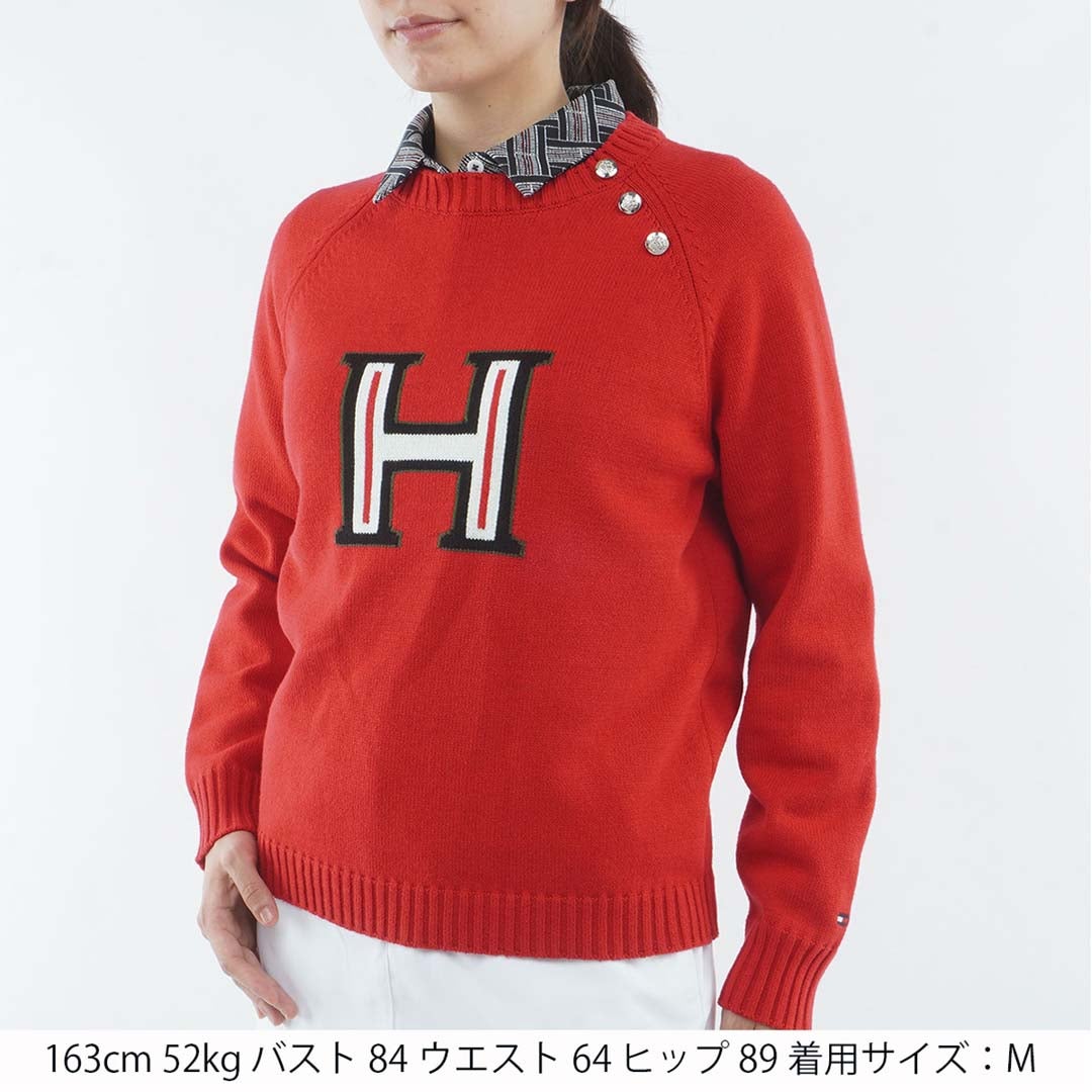 [トミー ヒルフィガー ゴルフ] TOMMY HILFIGER GOLF レディース レタリング クルーネックニット  THLA663 レッド　詳細1