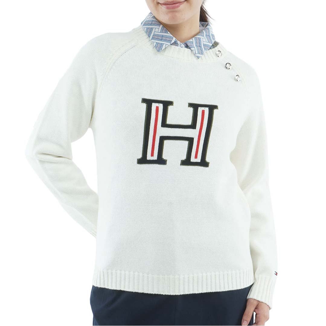 [トミー ヒルフィガー ゴルフ] TOMMY HILFIGER GOLF レディース レタリング クルーネックニット  THLA663 オフホワイト　詳細
