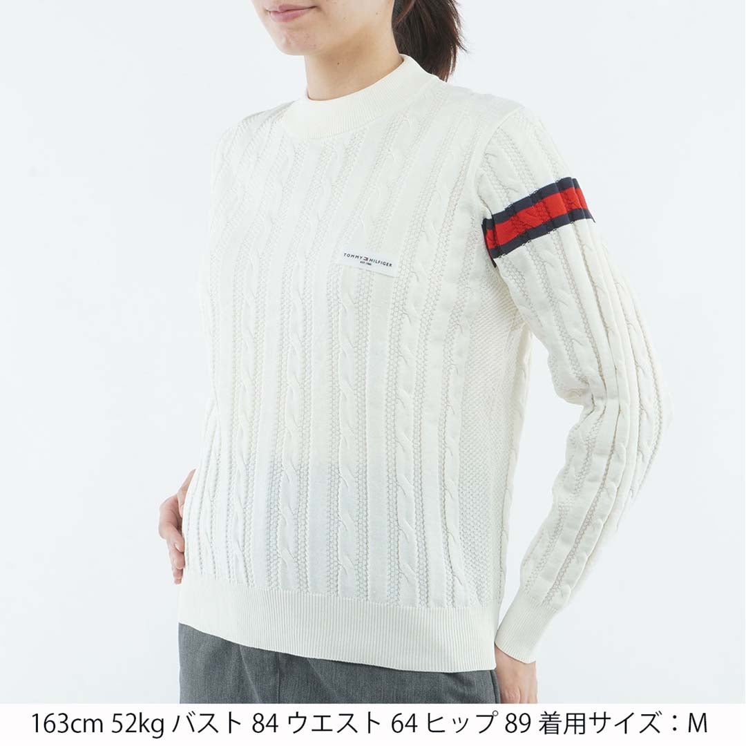 [トミー ヒルフィガー ゴルフ] TOMMY HILFIGER GOLF レディース 撥水 ケーブル柄 ボトルネックニット  THLA664 オフホワイト　詳細1