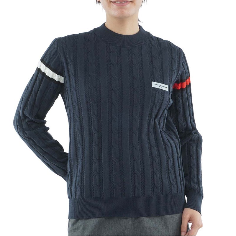 [トミー ヒルフィガー ゴルフ] TOMMY HILFIGER GOLF レディース 撥水 ケーブル柄 ボトルネックニット  THLA664 ネイビー　詳細