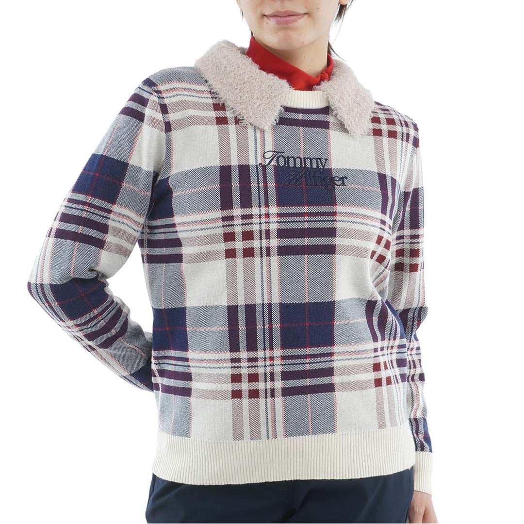 [トミー ヒルフィガー ゴルフ] TOMMY HILFIGER GOLF レディース 衿付き チェックジャカードニット  THLA668 アイボリー　詳細