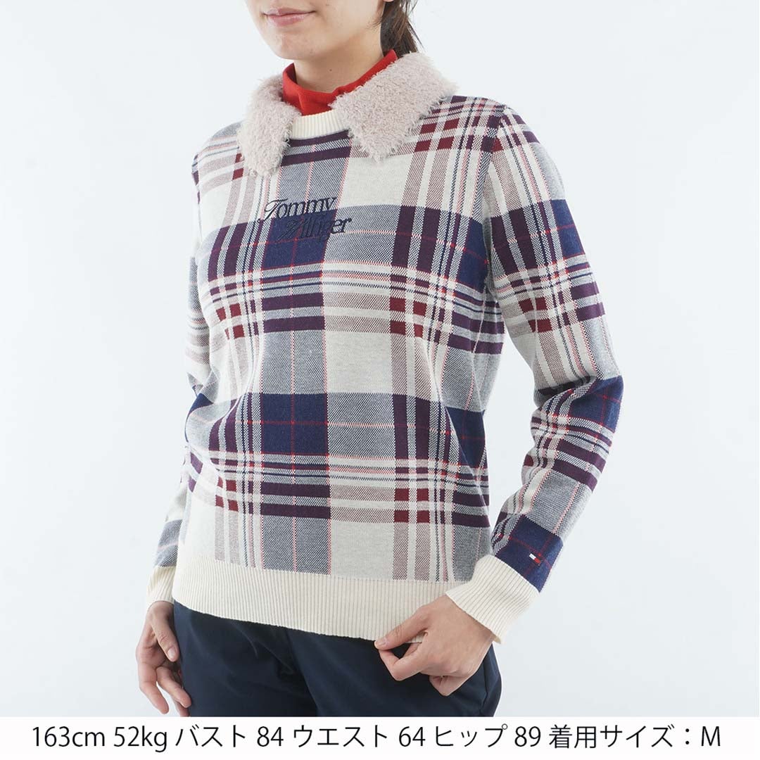 [トミー ヒルフィガー ゴルフ] TOMMY HILFIGER GOLF レディース 衿付き チェックジャカードニット  THLA668 アイボリー　詳細1
