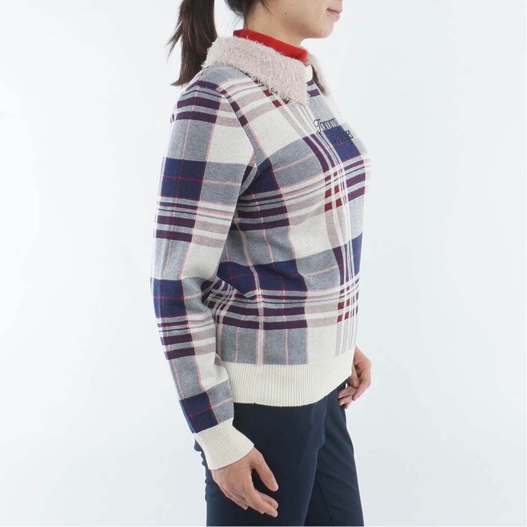 [トミー ヒルフィガー ゴルフ] TOMMY HILFIGER GOLF レディース 衿付き チェックジャカードニット  THLA668 アイボリー　詳細4