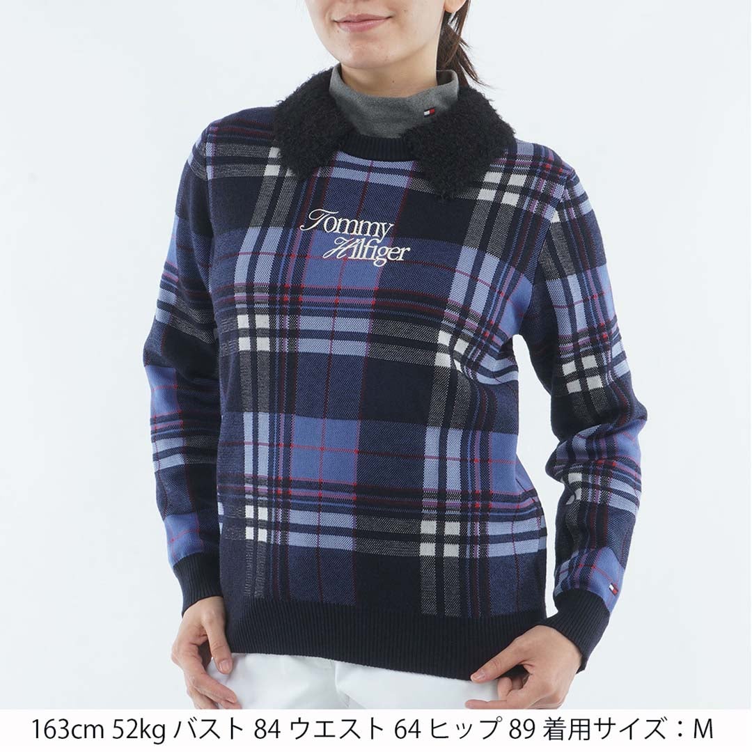 [トミー ヒルフィガー ゴルフ] TOMMY HILFIGER GOLF レディース 衿付き チェックジャカードニット  THLA668 ネイビー　詳細1