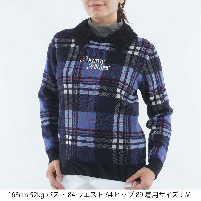 [トミー ヒルフィガー ゴルフ] TOMMY HILFIGER GOLF レディース 衿付き チェックジャカードニット  THLA668 ネイビー　詳細1