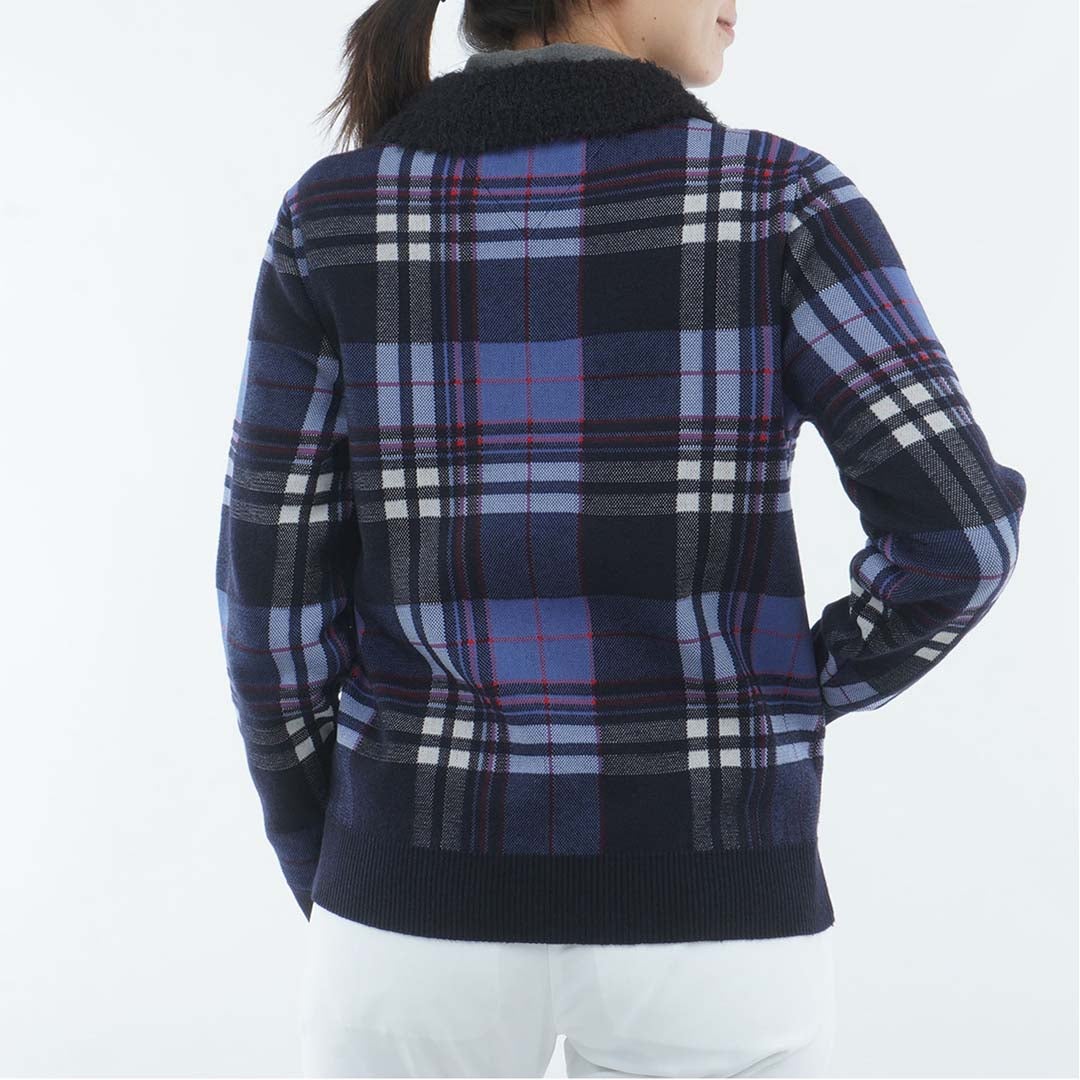 [トミー ヒルフィガー ゴルフ] TOMMY HILFIGER GOLF レディース 衿付き チェックジャカードニット  THLA668 ネイビー　詳細2