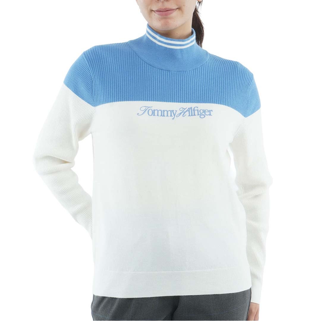[トミー ヒルフィガー ゴルフ]TOMMY HILFIGER GOLF　レディース カラーブロック ハイネックニット　アイスブルー　THLA682　詳細