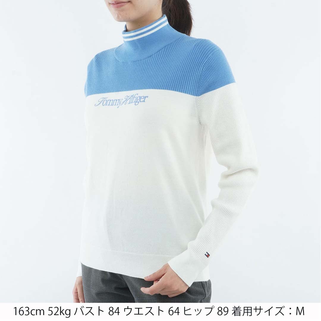 [トミー ヒルフィガー ゴルフ]TOMMY HILFIGER GOLF　レディース カラーブロック ハイネックニット　アイスブルー　THLA682　詳細1