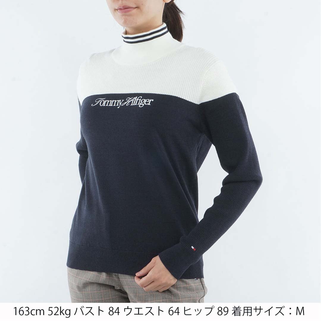 [トミー ヒルフィガー ゴルフ]TOMMY HILFIGER GOLF　レディース カラーブロック ハイネックニット　ネイビー　THLA682　詳細1