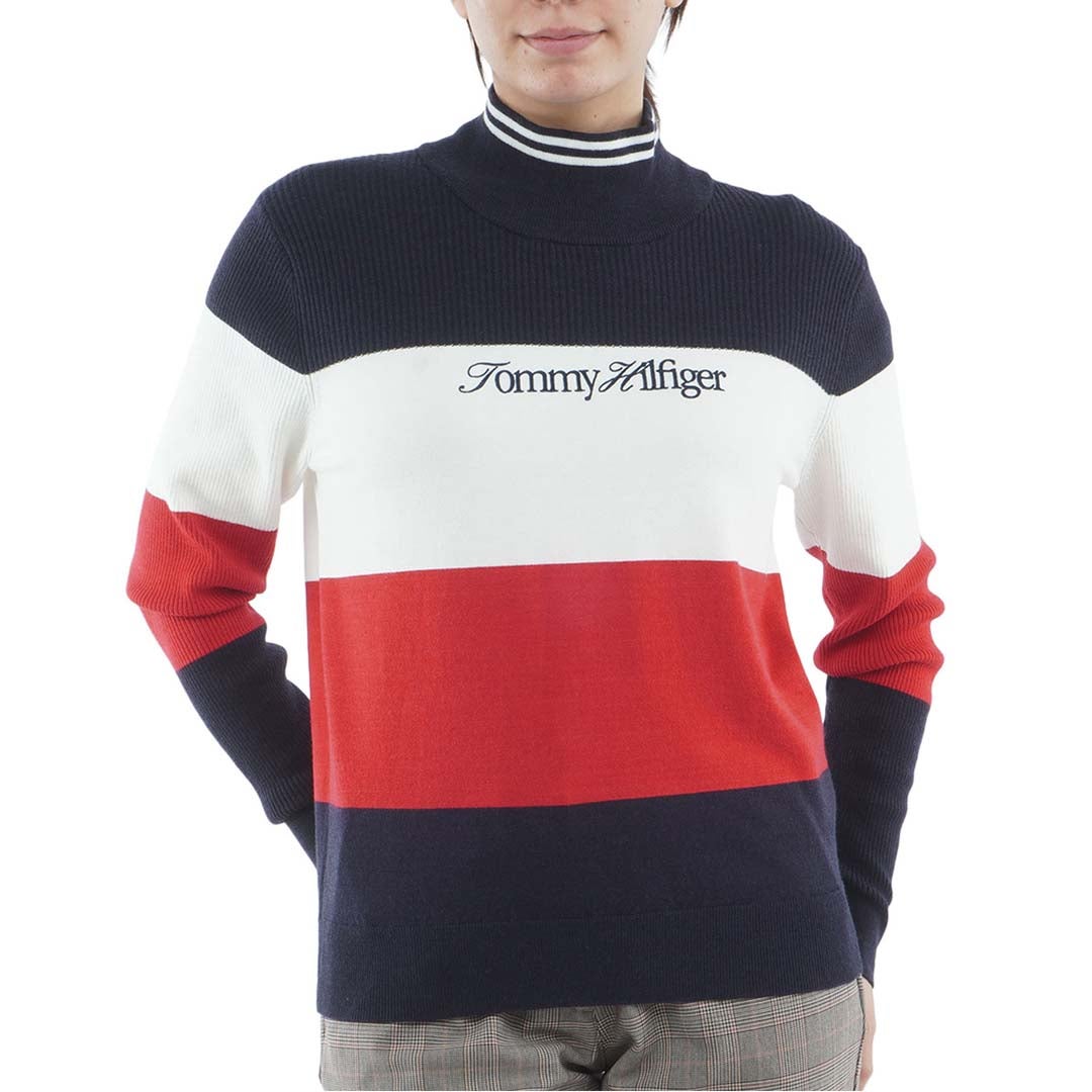 [トミー ヒルフィガー ゴルフ]TOMMY HILFIGER GOLF　レディース カラーブロック ハイネックニット　トリコロール　THLA682　詳細