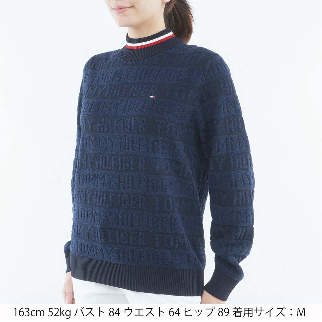 [トミー ヒルフィガー ゴルフ]TOMMY HILFIGER GOLF　レディース ロゴボーダー ハイネックニット　ネイビー　THLA679　詳細1