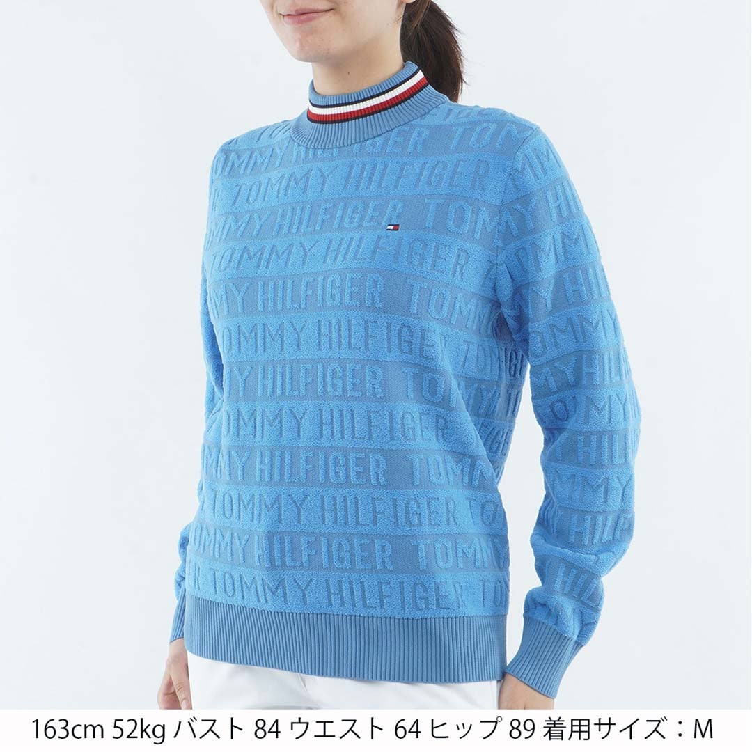 [トミー ヒルフィガー ゴルフ]TOMMY HILFIGER GOLF　レディース ロゴボーダー ハイネックニット　アイスブルー　THLA679　詳細1