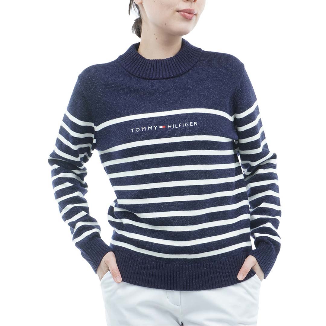 [トミー ヒルフィガー ゴルフ]TOMMY HILFIGER GOLF　レディース ラメモール ボトルネックニット　ネイビー　THLA680　詳細