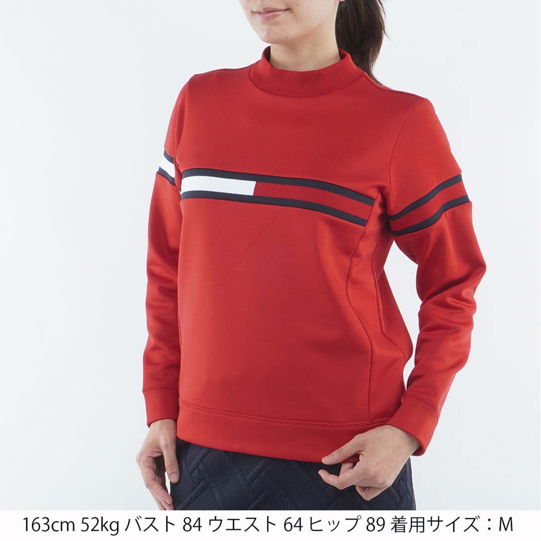 [トミー ヒルフィガー ゴルフ]TOMMY HILFIGER GOLF　レディース スムース裏起毛 ハイネックフラッグ スウェット　レッド　THLA681　詳細1