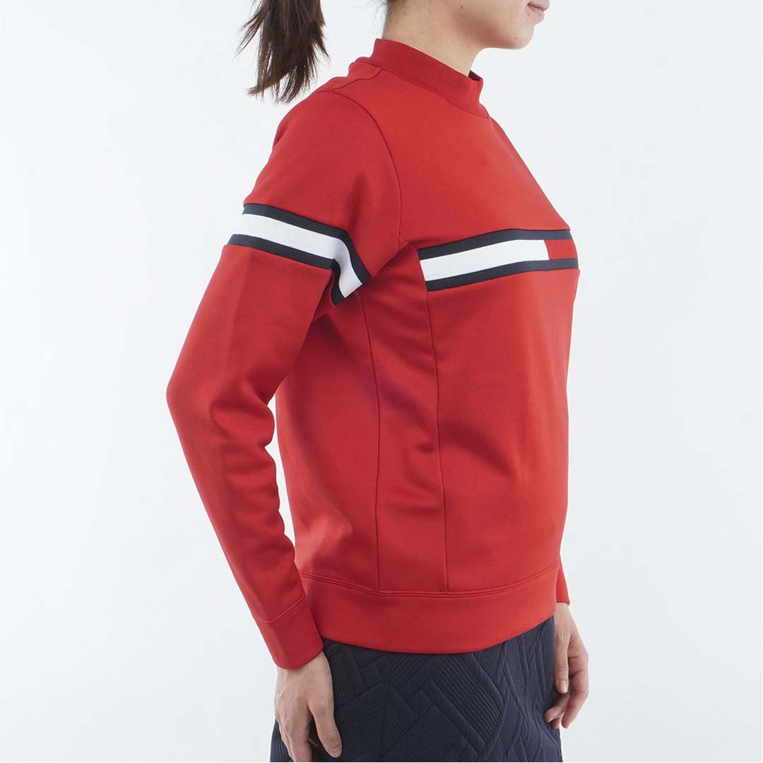 [トミー ヒルフィガー ゴルフ]TOMMY HILFIGER GOLF　レディース スムース裏起毛 ハイネックフラッグ スウェット　レッド　THLA681　詳細4