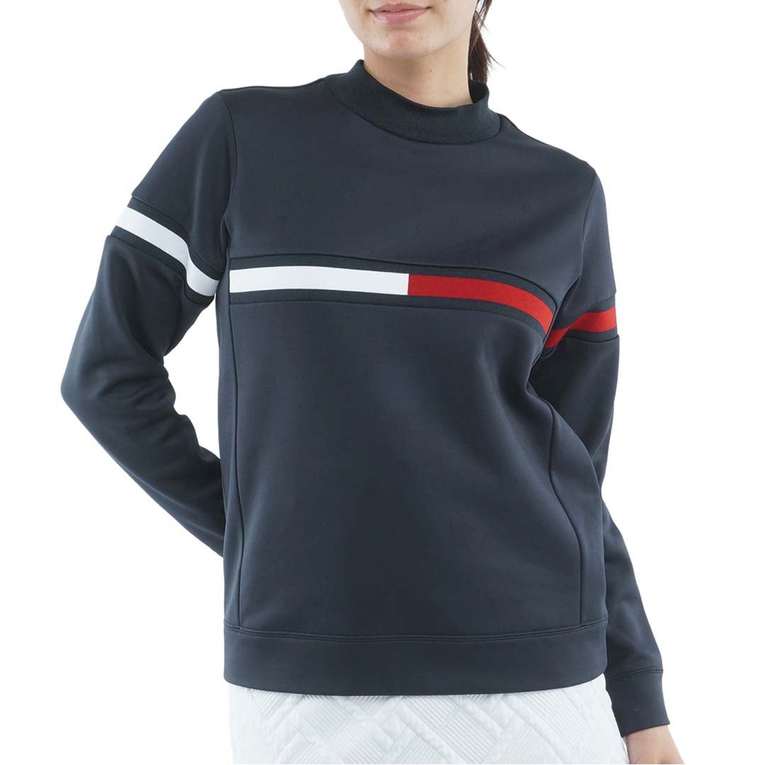 [トミー ヒルフィガー ゴルフ]TOMMY HILFIGER GOLF　レディース スムース裏起毛 ハイネックフラッグ スウェット　ネイビー　THLA681　詳細