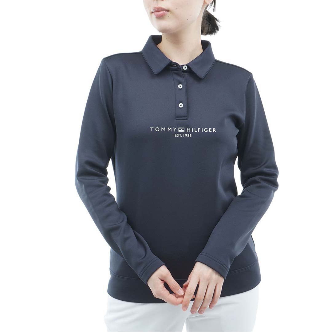 [トミー ヒルフィガー ゴルフ]TOMMY HILFIGER GOLF　レディース スムース裏起毛 長袖ポロシャツ　ネイビー　THLA682　詳細