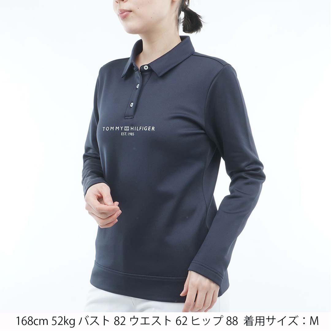 [トミー ヒルフィガー ゴルフ]TOMMY HILFIGER GOLF　レディース スムース裏起毛 長袖ポロシャツ　ネイビー　THLA682　詳細1