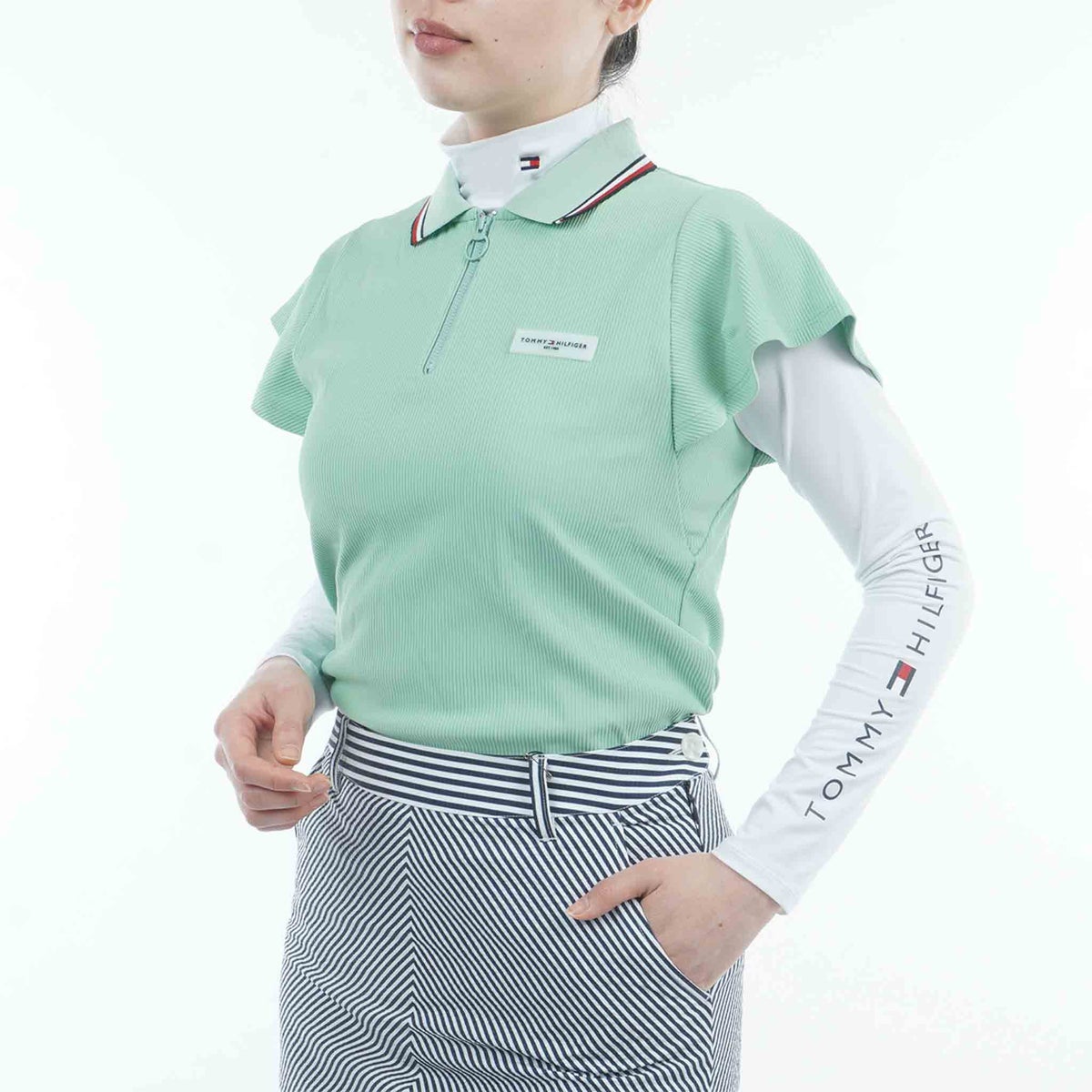 【吉田優利プロ着用（衿高6cm）】[トミー ヒルフィガー ゴルフ] TOMMY HILFIGER GOLF レディース モックネック メッシュインナーシャツ　THLA687　詳細