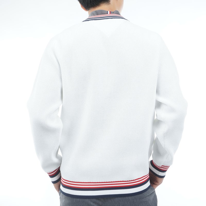 【吉田優利プロ着用（衿高6cm）】[トミー ヒルフィガー ゴルフ] TOMMY HILFIGER GOLF メンズ 撥水 Vネック チルデンニット　THMA651　オフホワイト　詳細3