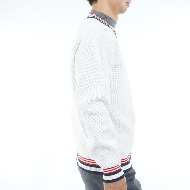 【吉田優利プロ着用（衿高6cm）】[トミー ヒルフィガー ゴルフ] TOMMY HILFIGER GOLF メンズ 撥水 Vネック チルデンニット　THMA651　オフホワイト　詳細4