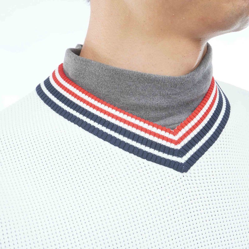 【吉田優利プロ着用（衿高6cm）】[トミー ヒルフィガー ゴルフ] TOMMY HILFIGER GOLF メンズ 撥水 Vネック チルデンニット　THMA651　オフホワイト　詳細6