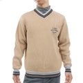 【吉田優利プロ着用（衿高6cm）】[トミー ヒルフィガー ゴルフ] TOMMY HILFIGER GOLF メンズ 撥水 Vネック チルデンニット　THMA651　ベージュ　詳細