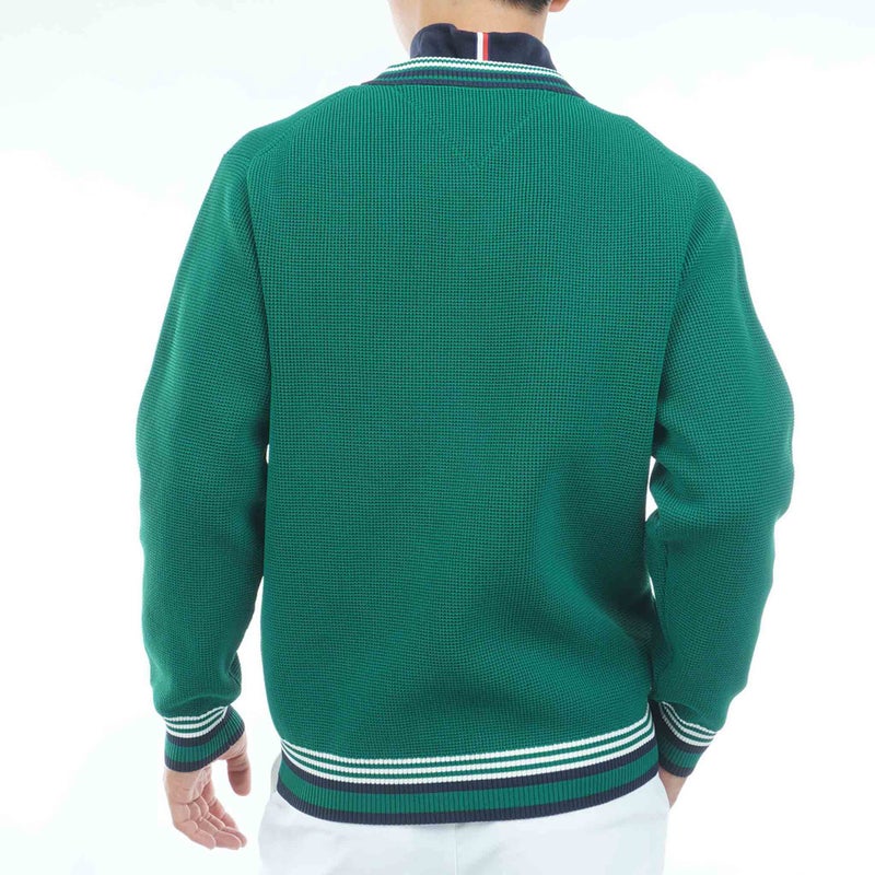 【吉田優利プロ着用（衿高6cm）】[トミー ヒルフィガー ゴルフ] TOMMY HILFIGER GOLF メンズ 撥水 Vネック チルデンニット　THMA651　グリーン　詳細2