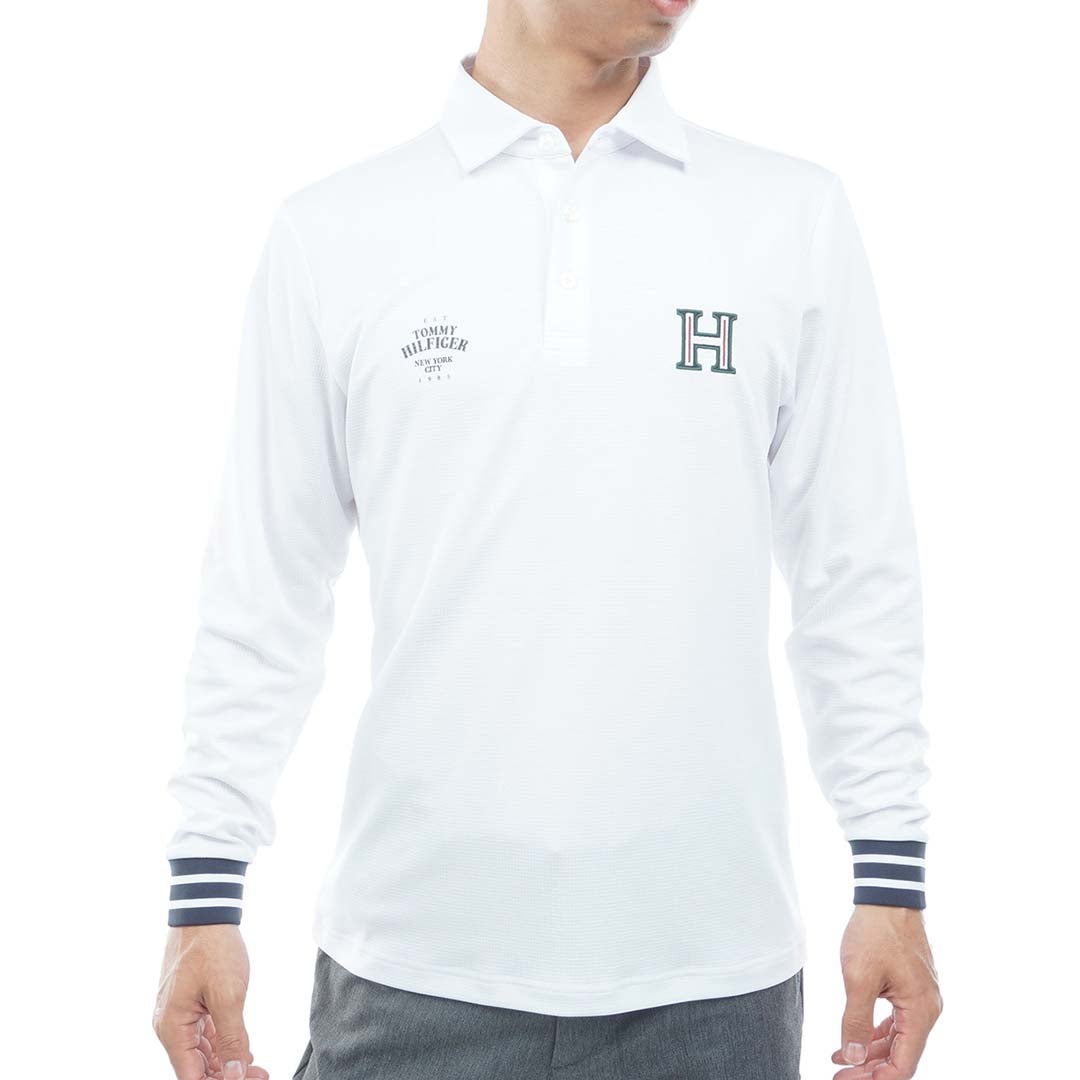 [トミー ヒルフィガー ゴルフ] TOMMY HILFIGER GOLF メンズ ワッフル 袖口リブ 長袖台衿付きシャツ　THMA654　ホワイト　詳細