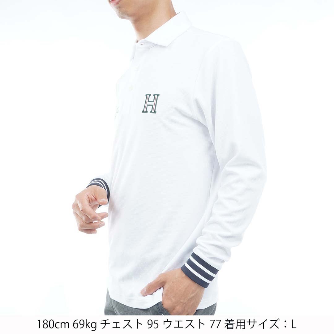 [トミー ヒルフィガー ゴルフ] TOMMY HILFIGER GOLF メンズ ワッフル 袖口リブ 長袖台衿付きシャツ　THMA654　ホワイト　詳細1