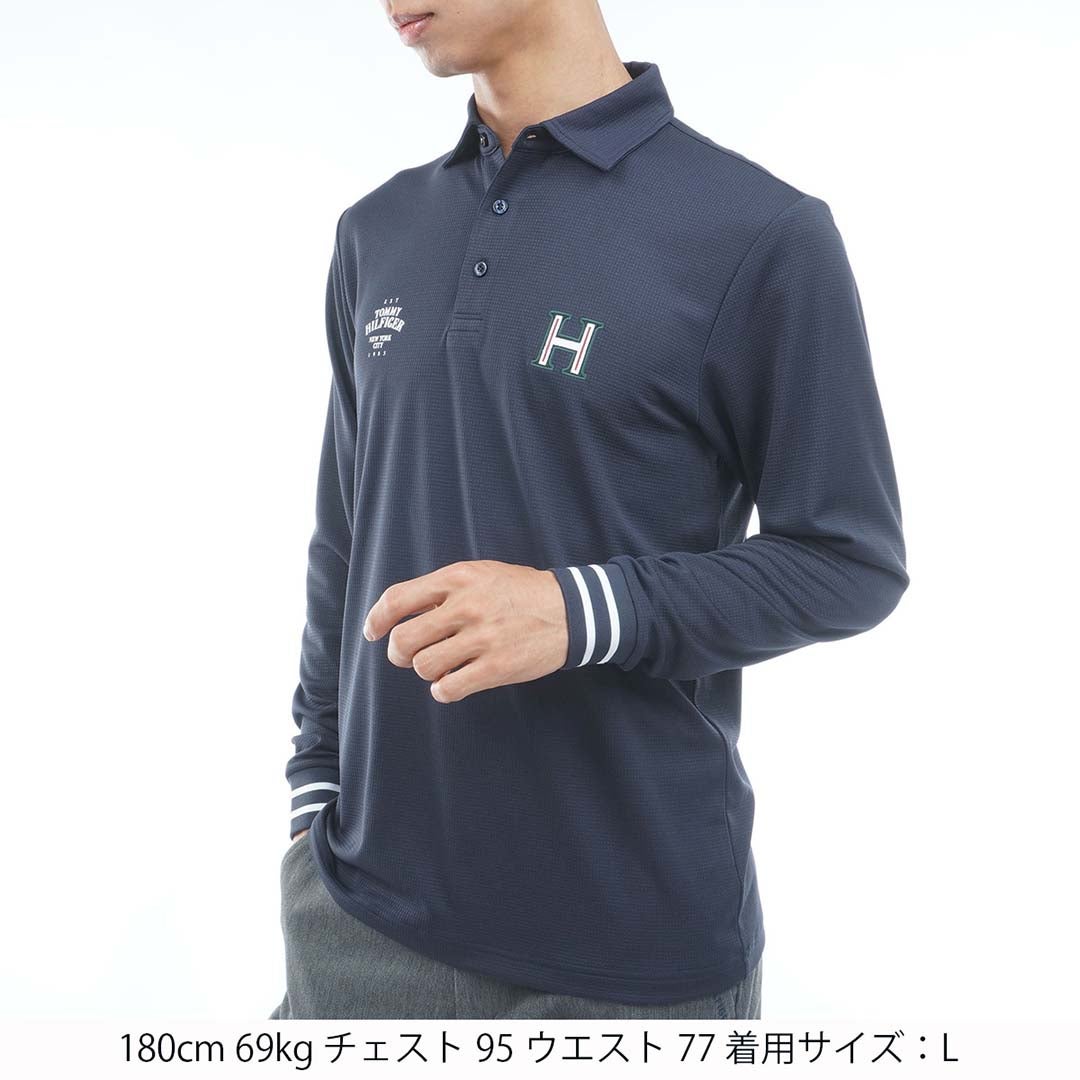 [トミー ヒルフィガー ゴルフ] TOMMY HILFIGER GOLF メンズ ワッフル 袖口リブ 長袖台衿付きシャツ　THMA654　ネイビー　詳細1