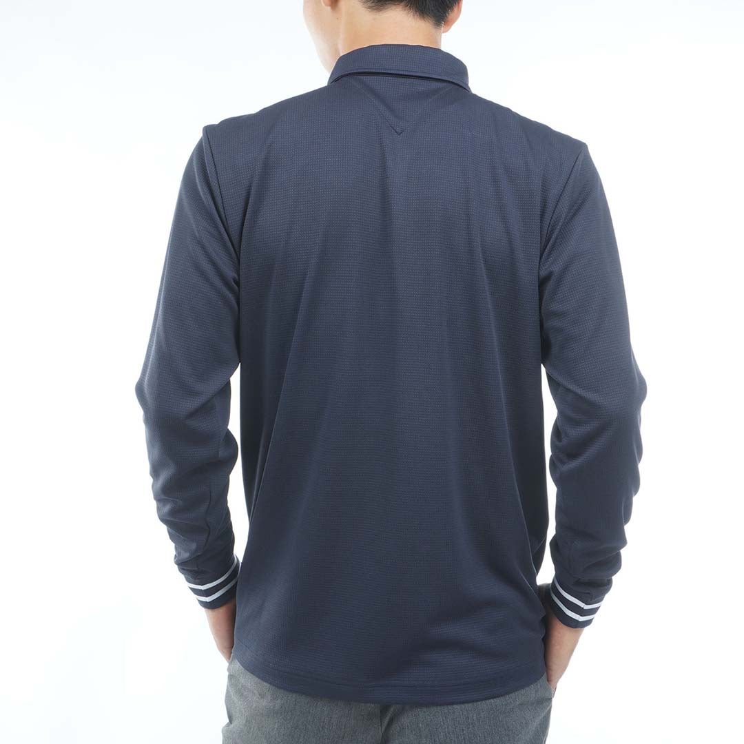 [トミー ヒルフィガー ゴルフ] TOMMY HILFIGER GOLF メンズ ワッフル 袖口リブ 長袖台衿付きシャツ　THMA654　ネイビー　詳細2