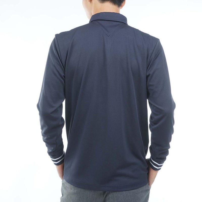 [トミー ヒルフィガー ゴルフ] TOMMY HILFIGER GOLF メンズ ワッフル 袖口リブ 長袖台衿付きシャツ　THMA654　ネイビー　詳細2