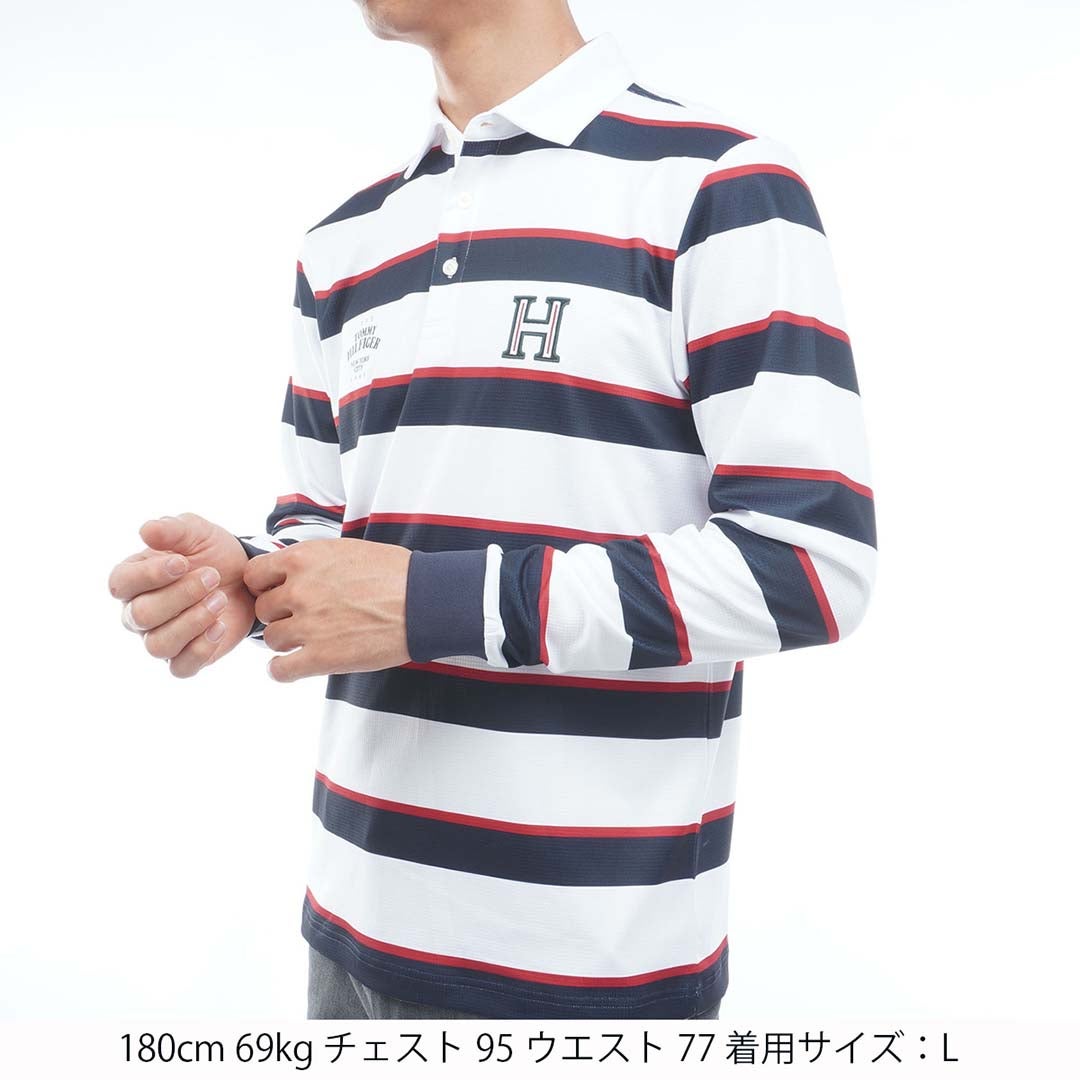 [トミー ヒルフィガー ゴルフ] TOMMY HILFIGER GOLF メンズ ワッフル 袖口リブ 長袖台衿付きシャツ　THMA654　トリコロール　詳細1